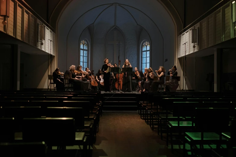 a group of people that are standing in a church, an album cover, by Ejnar Nielsen, unsplash, baroque, strings, reykjavik junior college, performing, ignant