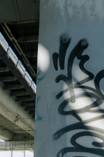 a close up of graffiti on a wall under a bridge, unsplash, directional sunlight skewed shot, cinematic shot ar 9:16 -n 6 -g, concrete poetry, blurred