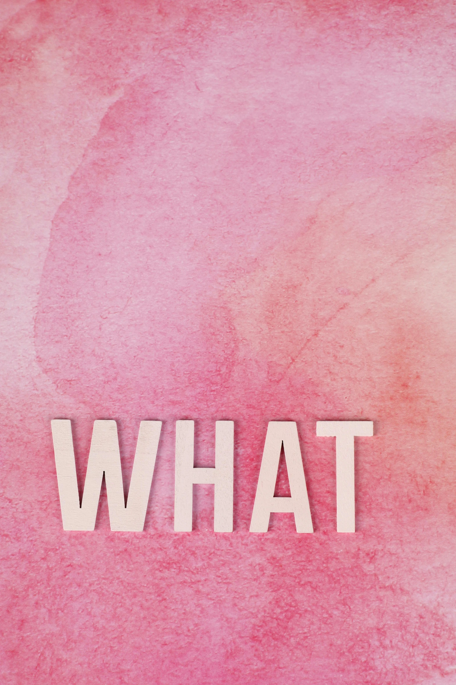 a pink watercolor background with the words what, what, graphic detail, looking confused, whole-length