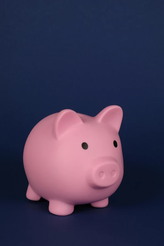 a pink piggy bank on a blue background, a picture, by Peter Alexander Hay, unsplash, 15081959 21121991 01012000 4k, on black background, modeled, toony