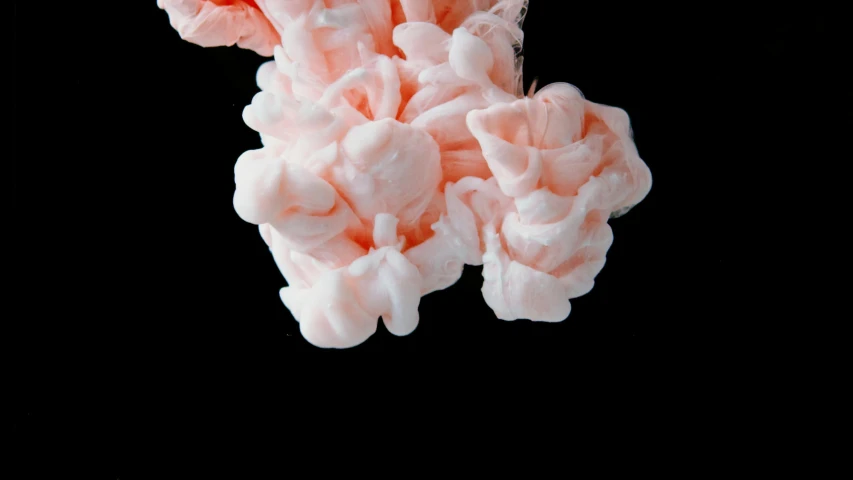 a close up of a pink substance on a black background, inspired by Lynda Benglis, unsplash, featuring pink brains, salmon, cream, underwater smoke