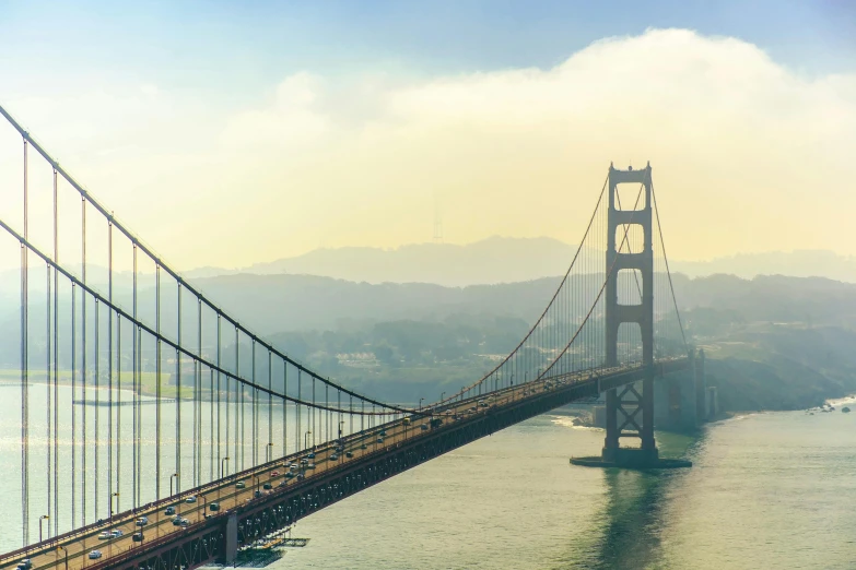 a large bridge spanning over a body of water, by Brian Thomas, pexels contest winner, renaissance, photograph of san francisco, neuroscience, gradient filter, profile image