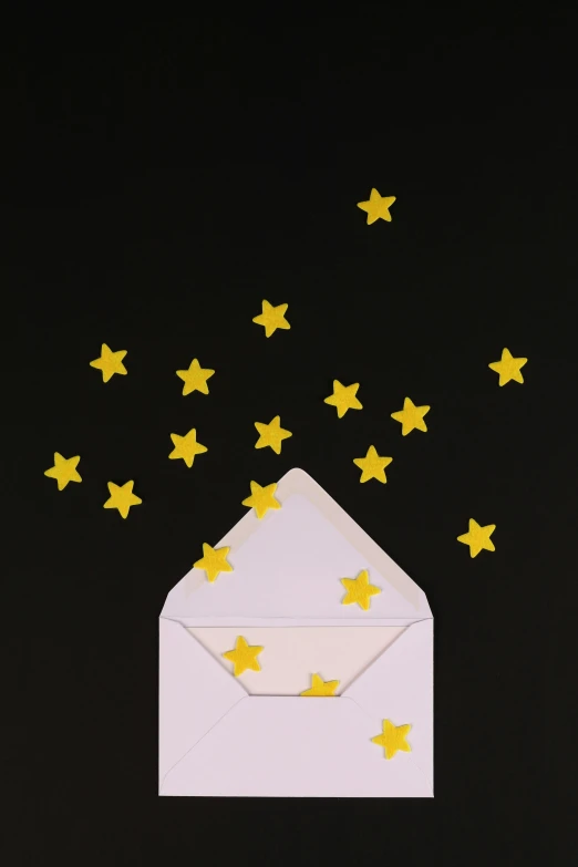 an envelope with stars coming out of it, by Julia Pishtar, paper craft, high quality image, dark. no text, omori