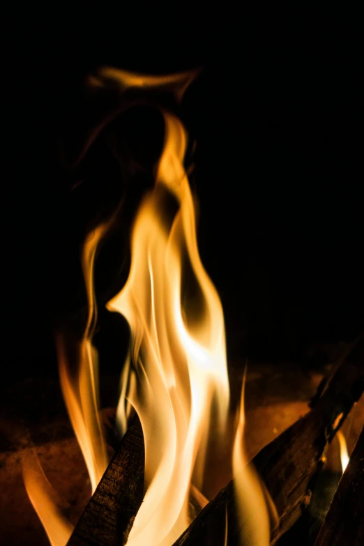 a close up of a fire in the dark, an album cover, pexels, flirting, camp fire, avatar image, warm wood