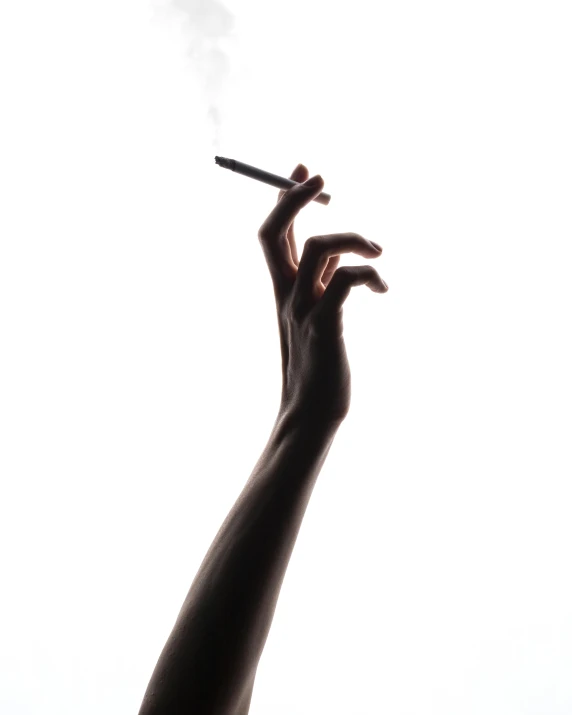 a person holding a cigarette in their hand, by Gavin Hamilton, black whispy smoke, 8l, raised hand, high detal