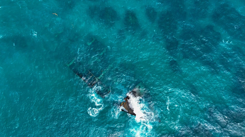 a group of people riding surfboards on top of a body of water, an album cover, by Daniel Lieske, pexels contest winner, hurufiyya, helicopter view, shipwreck, reefs, whales