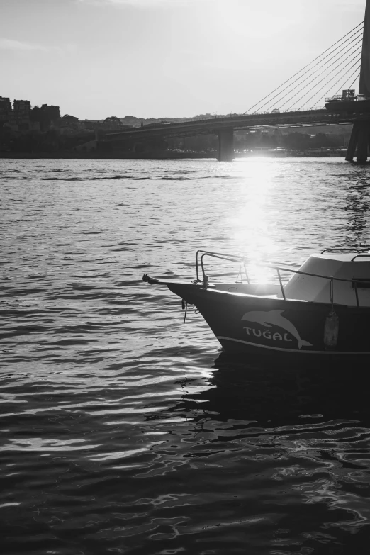 a black and white photo of a boat in the water, tumblr, happening, sun and shadow over a city, istanbul, hell gate, medium format. soft light