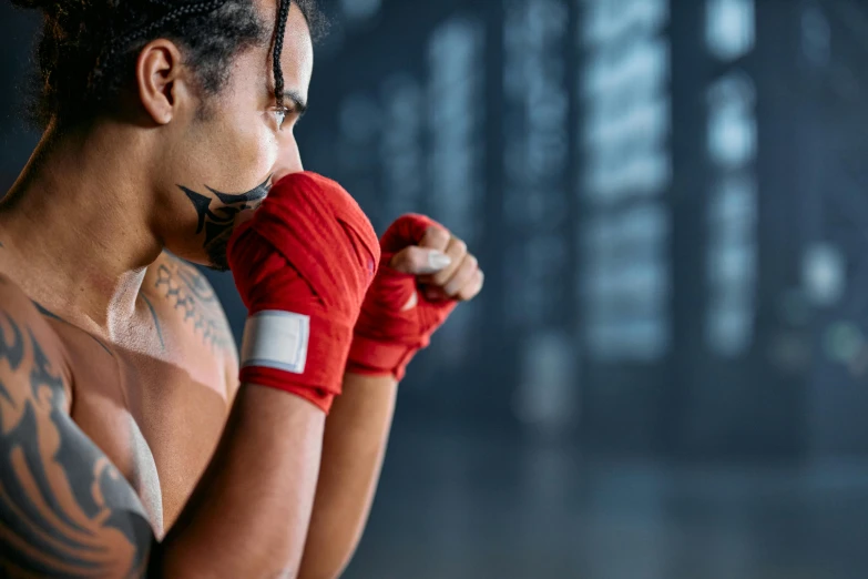 a close up of a person wearing boxing gloves, pexels contest winner, muscular warrior women, backdrop, rey, rectangle