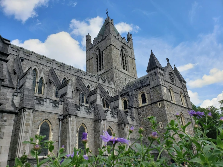 a church with purple flowers in front of it, pexels contest winner, book of kells, 🚿🗝📝, cathedrals, thumbnail