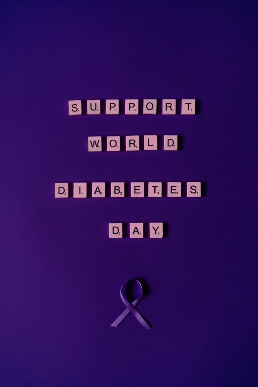 a purple ribbon with the words support world diabetes day, a poster, pixabay, happening, instagram picture, ( conceptual art ), billboard image, diablo