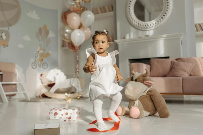 a little girl in a white dress and red shoes, pexels contest winner, birthday party, 15081959 21121991 01012000 4k, jellycat, wearing white leotard