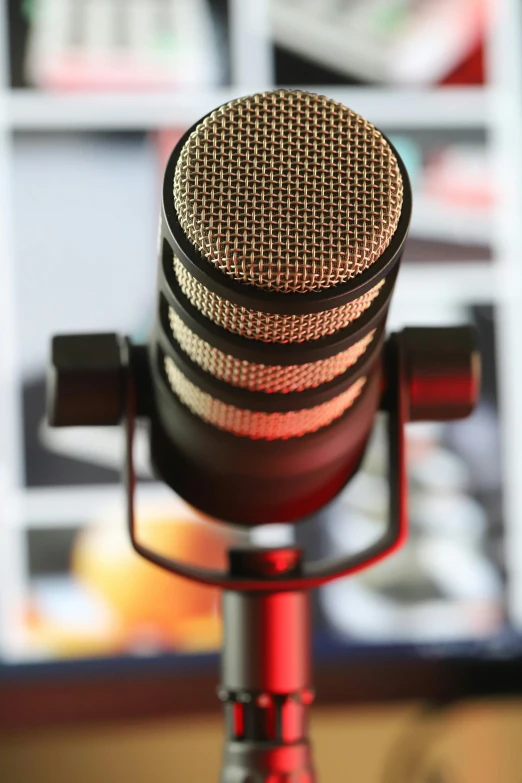 a close up of a microphone on a stand, by Randall Schmit, private press, multiple stories, stacked image, pod, contain