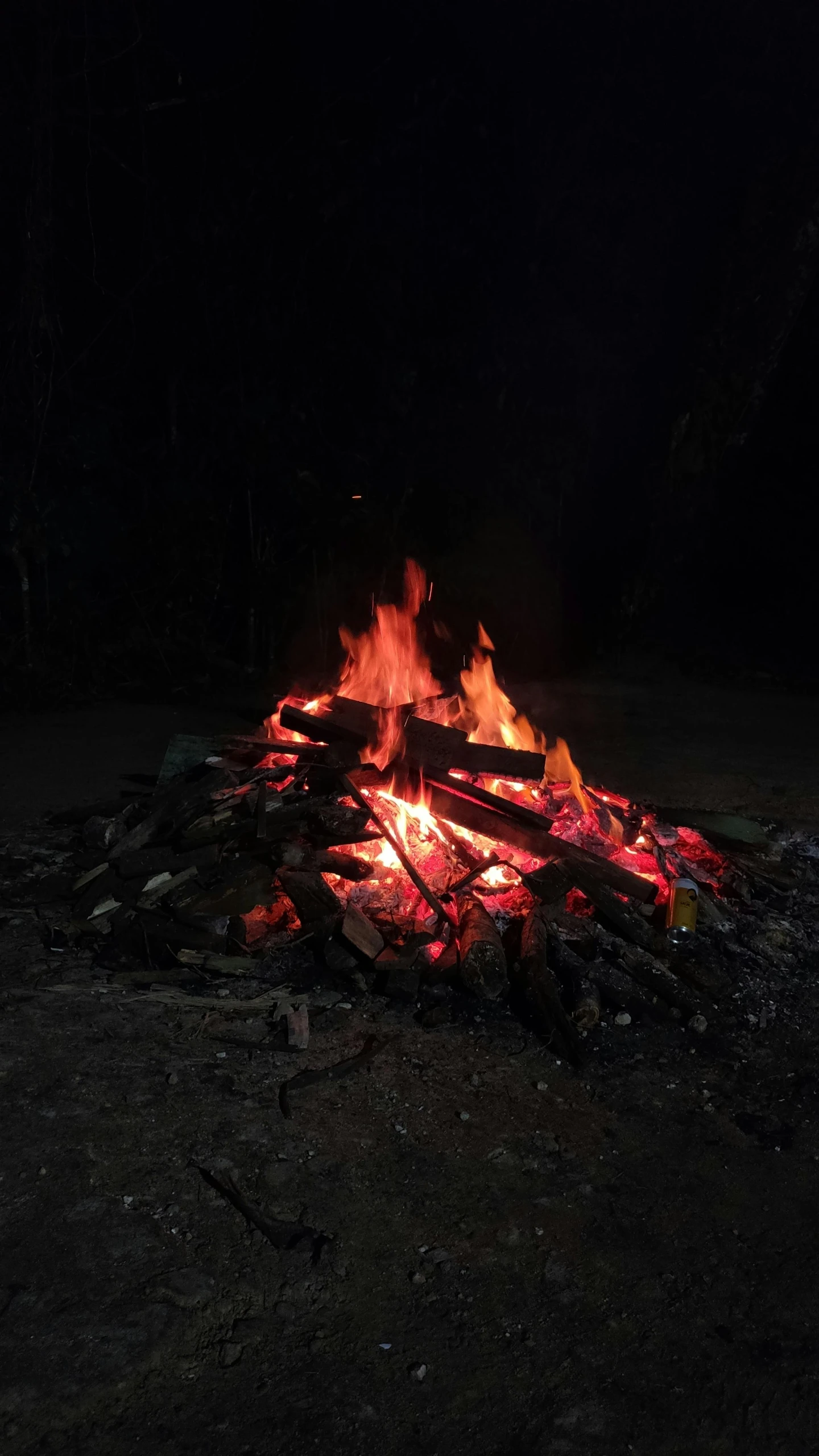 a campfire is lit up in the dark, hurufiyya, low quality photo, profile image, high quality photo, tourist photo