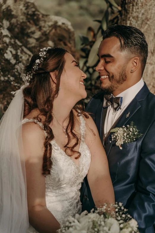 a bride and groom looking into each other's eyes, pexels contest winner, te pae, both laughing, hispanic, fantasy inspired