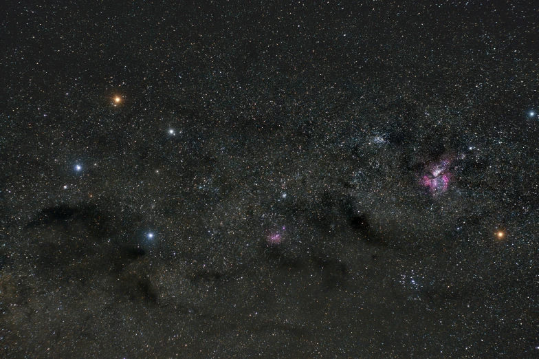 a dark sky filled with lots of stars, by John Covert, panoramic, red and purple nebula, medium long shot, neck zoomed in