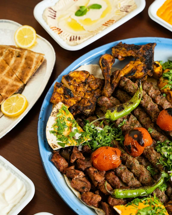 a close up of a plate of food on a table, dau-al-set, multiple stories, grill, thumbnail, persian
