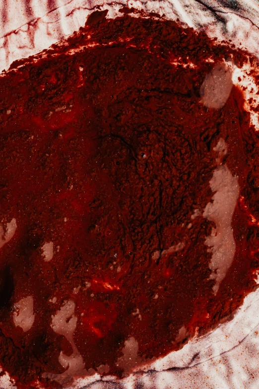 a blender filled with red liquid sitting on top of a counter, inspired by Anish Kapoor, reddit, conceptual art, pigment textures, spices, close-up from above, lunar soil