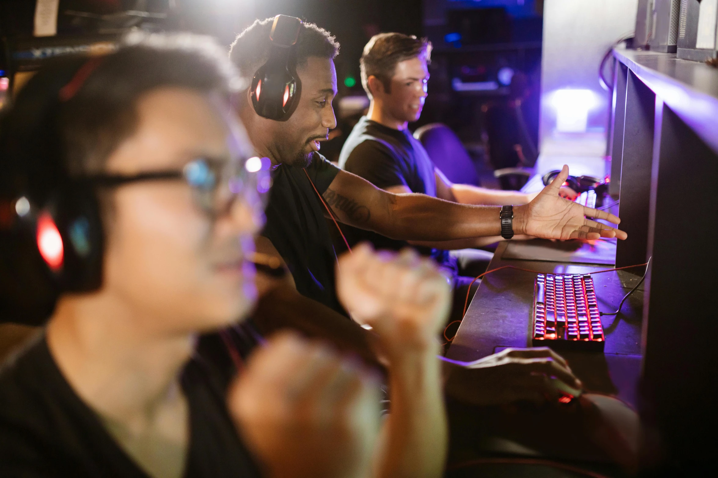 a group of people sitting in front of a computer, video game, profile image, performing, instagram post