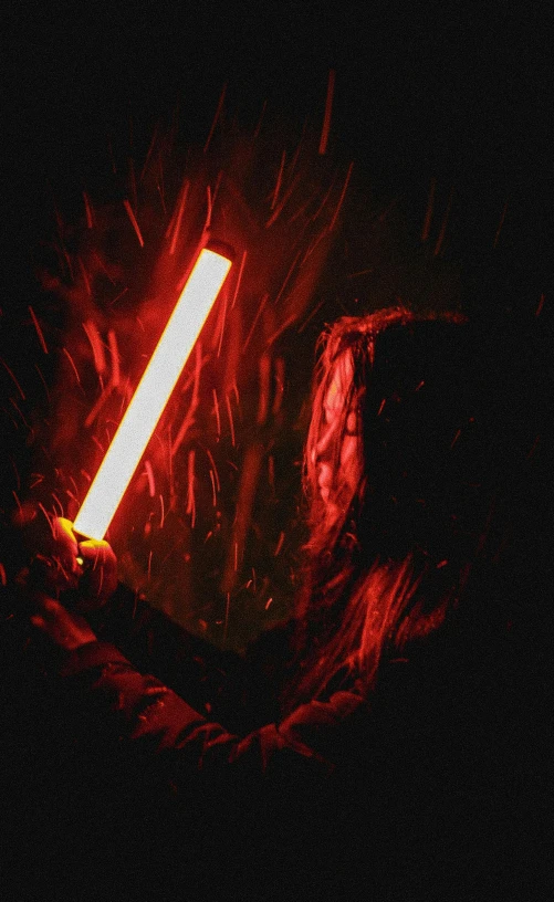 a person holding a light saber in the dark, an album cover, red and orange glow, profile image, redshift vibes, profile picture