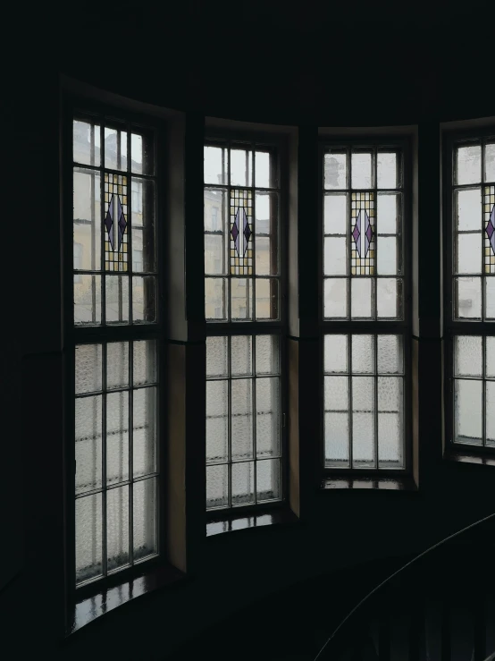 a couple of windows sitting next to each other, inspired by Charles Rennie Mackintosh, unsplash, interior view, shot on an iphone, old cinema