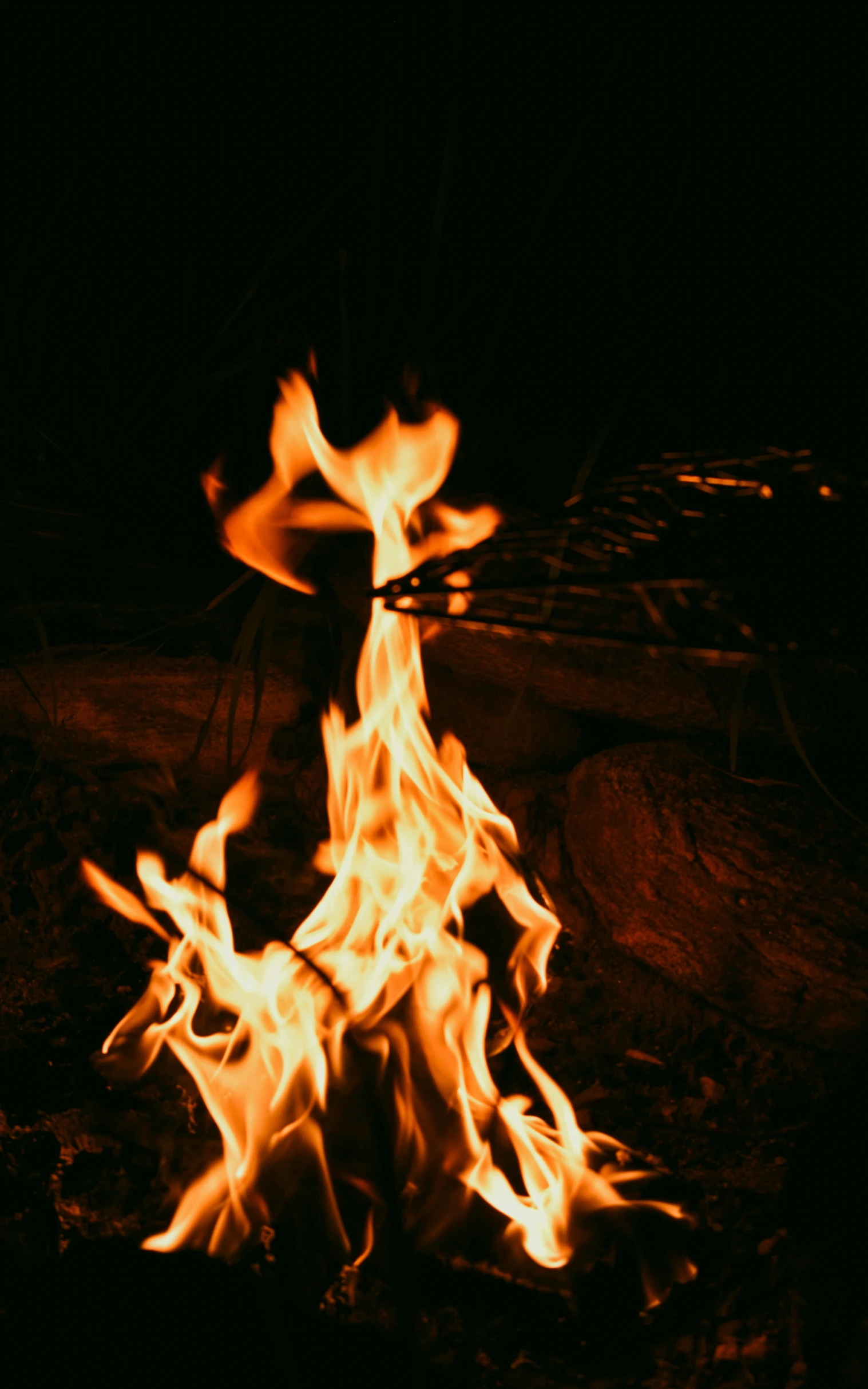 a fire is lit up in the dark, an album cover, pexels, camp, avatar image, hot food, burning wings