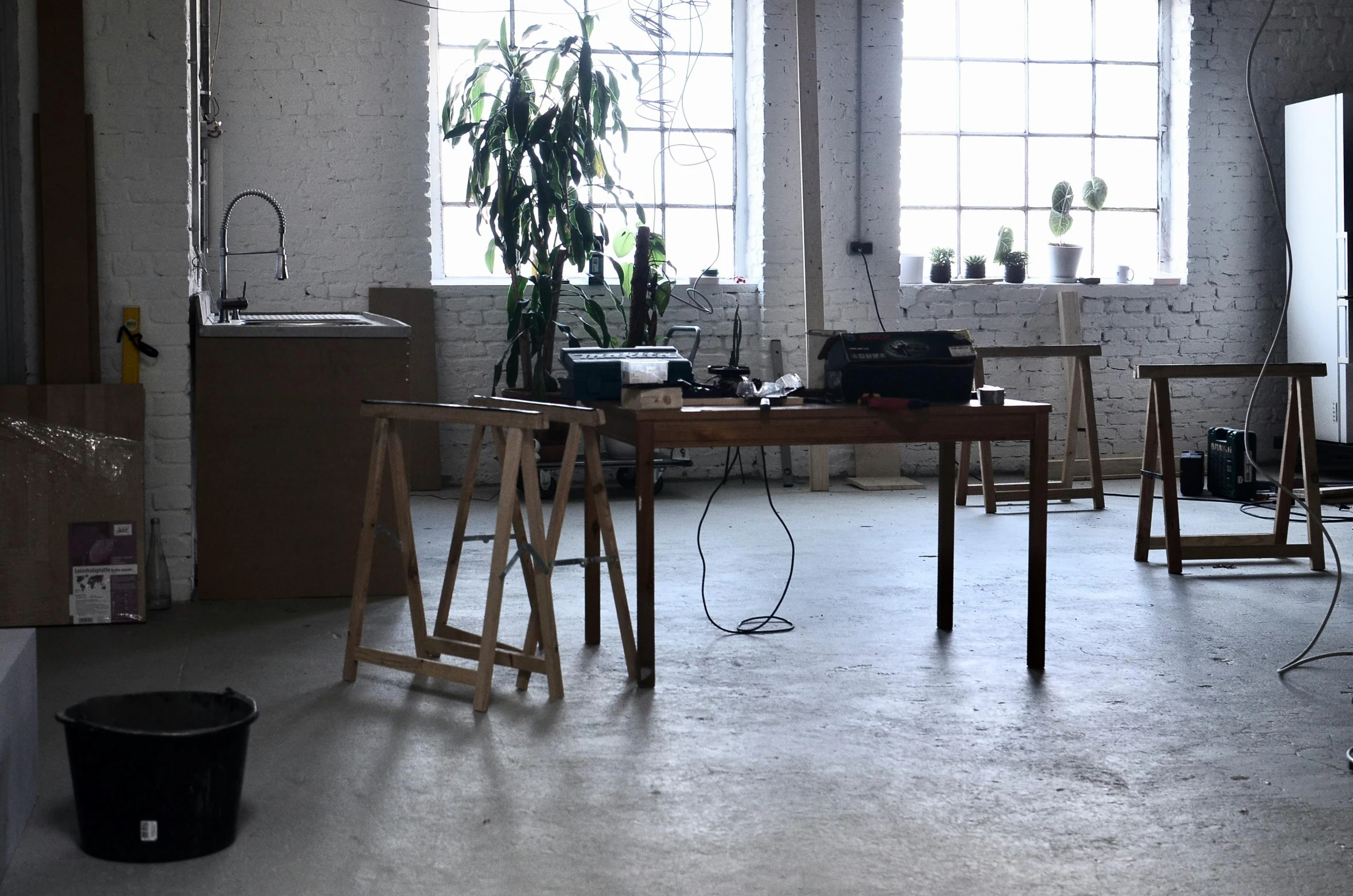 a room with a lot of furniture in it, a picture, arbeitsrat für kunst, indoor lab scene, low quality photo, plants, full daylight