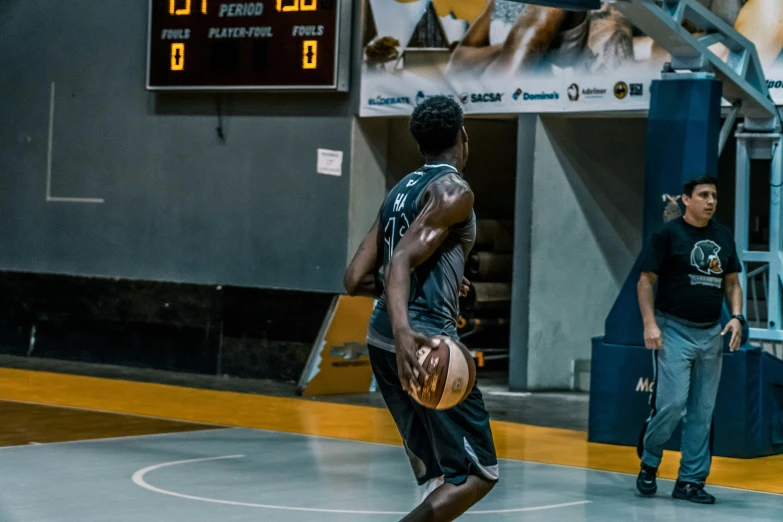 a group of men playing a game of basketball, a picture, by Daniel Lieske, trending on dribble, 15081959 21121991 01012000 4k, panoramic, sao paulo, indoor