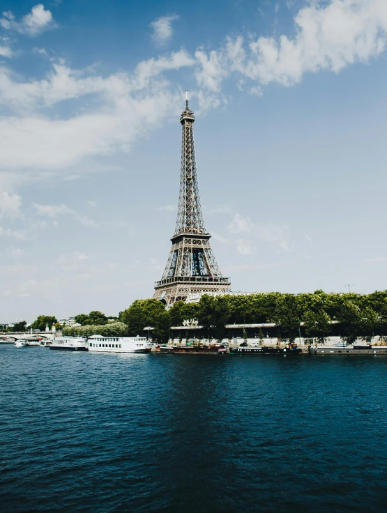 a view of the eiffel tower from across the river, by Julia Pishtar, photo of the middle of the ocean, low quality photo, thumbnail, 🚿🗝📝