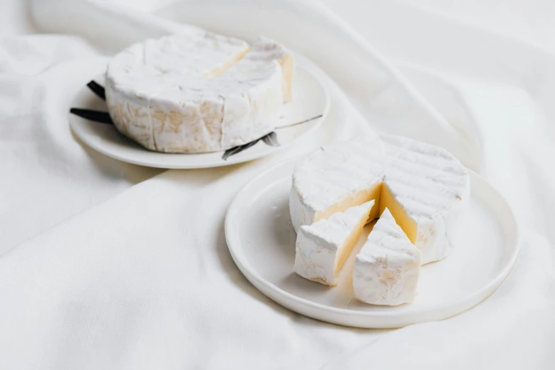 a couple of plates that have some food on them, a marble sculpture, by Emily Shanks, unsplash contest winner, tillamook cheese, white background, made of cheese, bright rim light