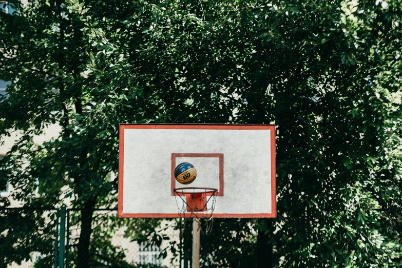 a basketball hoop with a ball on it, by Matija Jama, pexels contest winner, 🚿🗝📝