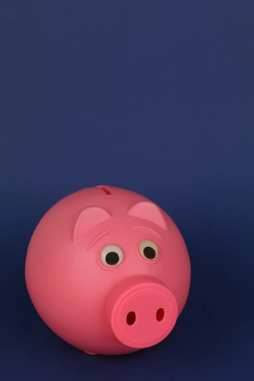 a pink piggy bank on a blue background, by Peter Alexander Hay, vinyl designer toy, upturned nose, 0, 3 pm