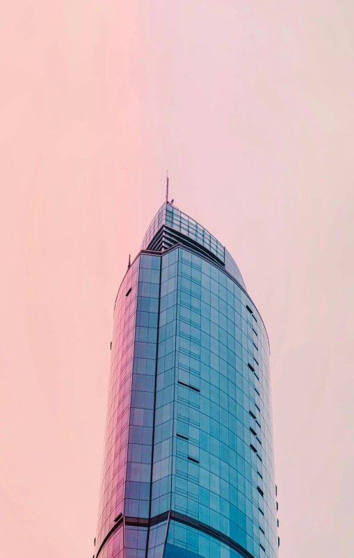 a tall building sitting in the middle of a city, by Adam Marczyński, minimalism, gradient pink, low quality photo, warsaw, multiple stories