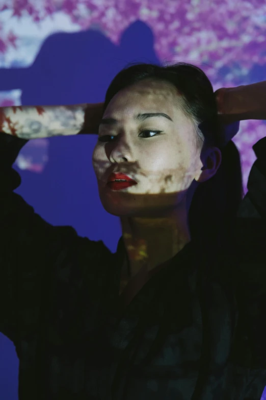 a woman holding a baseball bat over her head, inspired by Li Di, video art, asian male, lipstick, concert, highlight