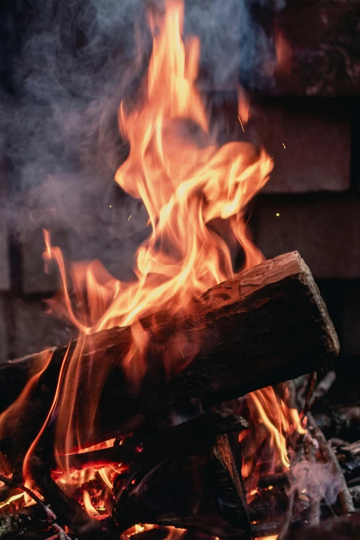 a close up of a fire with smoke coming out of it, renaissance, barbecuing chewing gum, warm wood, profile image, multiple stories