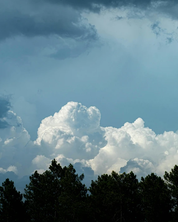 there is a plane that is flying in the sky, by Robert Storm Petersen, unsplash, romanticism, giant cumulonimbus cloud, trees outside, color photo