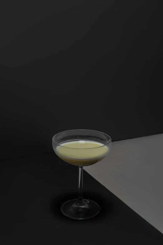 a glass filled with liquid sitting on top of a table, a digital rendering, by Ndoc Martini, vanilla, with sleek lines and a powerful, grain”, modern”