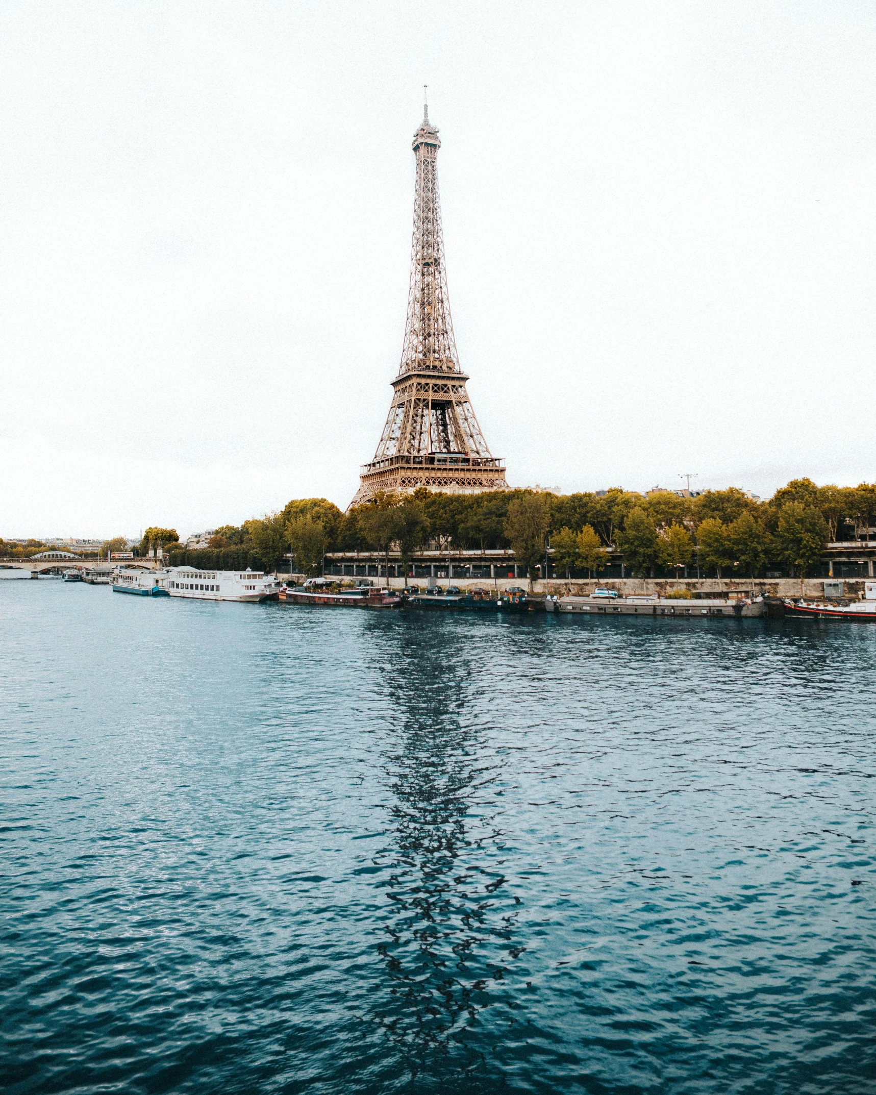 a view of the eiffel tower from across the river, a photo, pexels contest winner, non-binary, photo of the middle of the ocean, lgbtq, crystal clear water