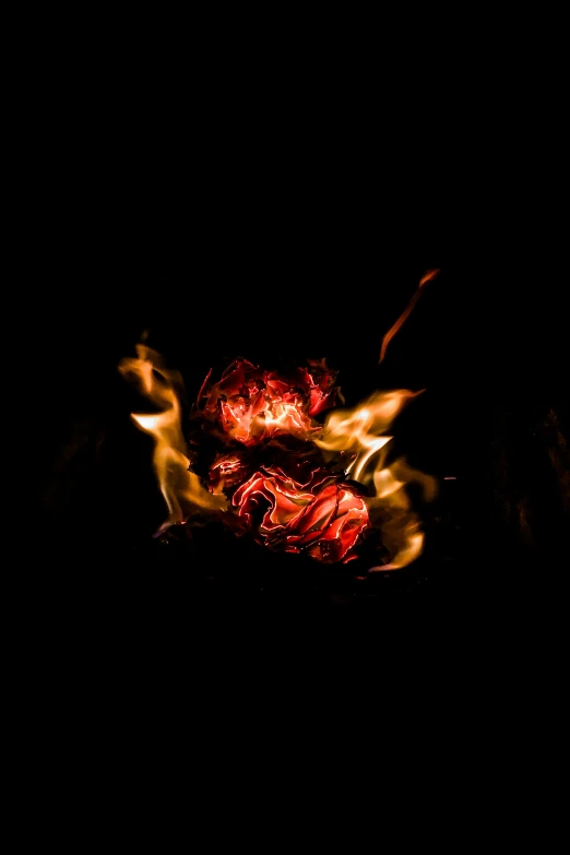 a close up of a fire in the dark, an album cover, pexels contest winner, fire pit, glowing red, environment, turmoil