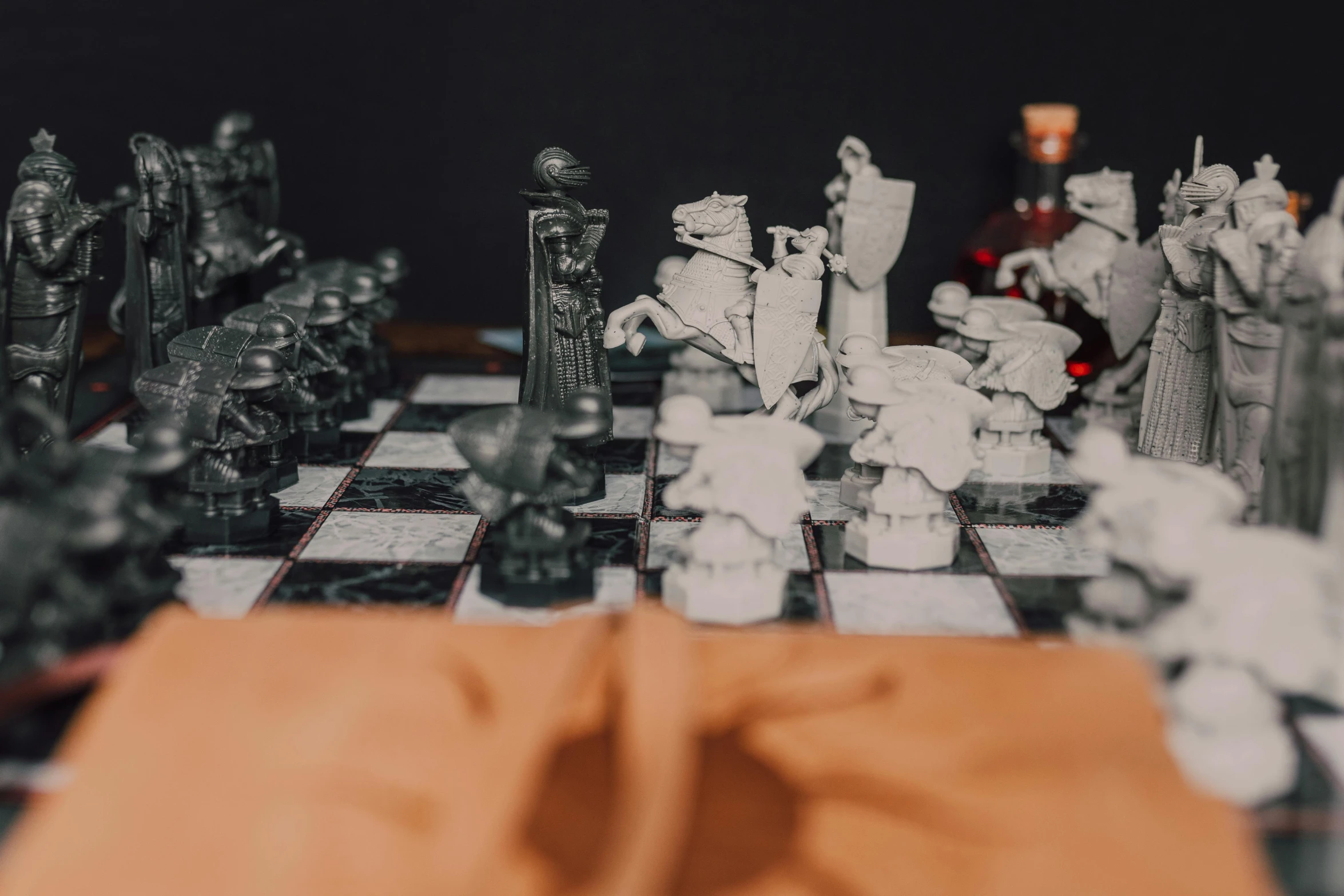 a chess board with a bunch of figurines on it, unsplash contest winner, inside a rpg game, thumbnail, background image, vintage photo