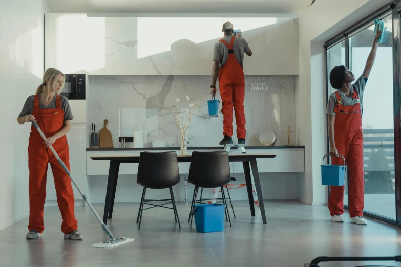 a couple of people that are cleaning a room, pexels contest winner, hyperrealism, cinematic render, super high resolution, food commercial 4 k, medium height