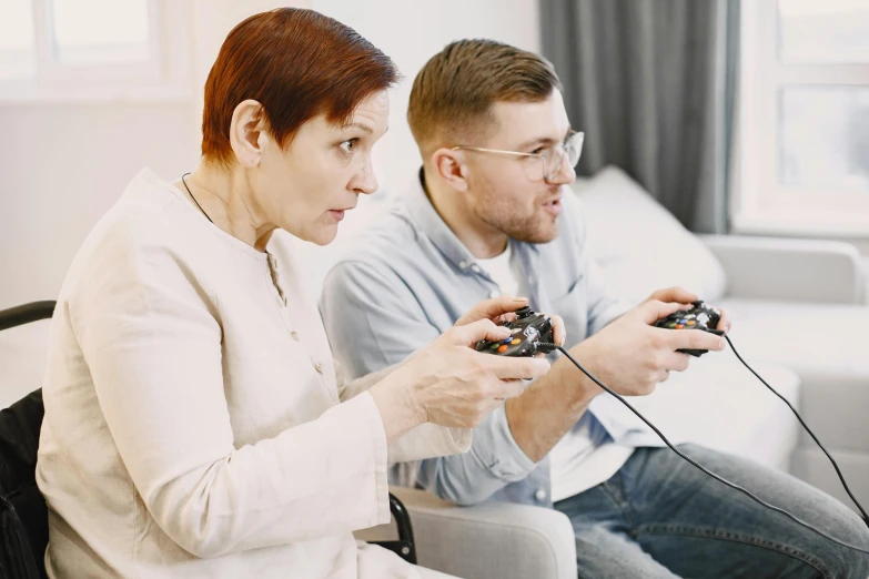 a man and a woman playing a video game, pexels, realism, 15081959 21121991 01012000 4k, concerned expression, husband wife and son, instagram photo