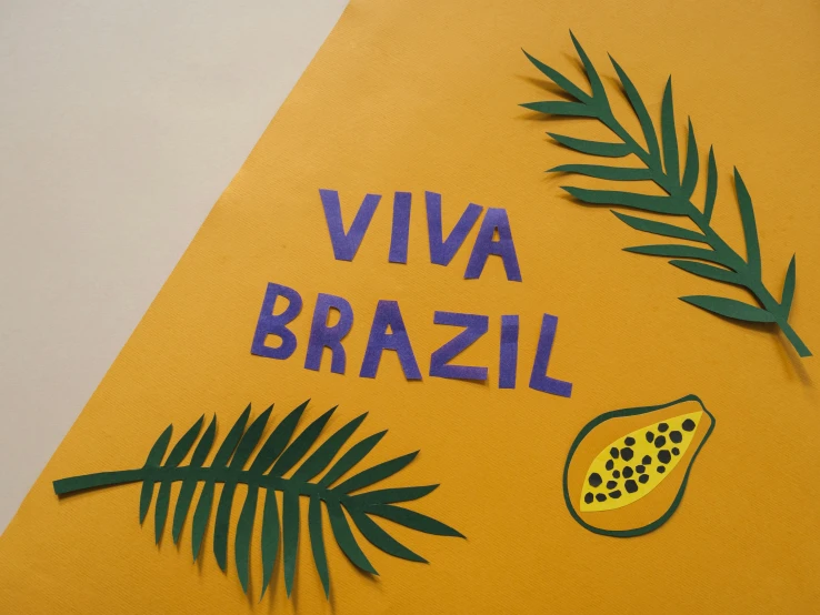 a piece of paper with the words viva brazil on it, by Olivia Peguero, pexels contest winner, international typographic style, paper decoration, palme d'or winner, view from the side, vinyl cut ready