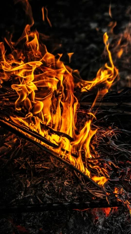 a close up of a fire on the ground, pexels, avatar image, print, multiple stories, vibrant and vivid