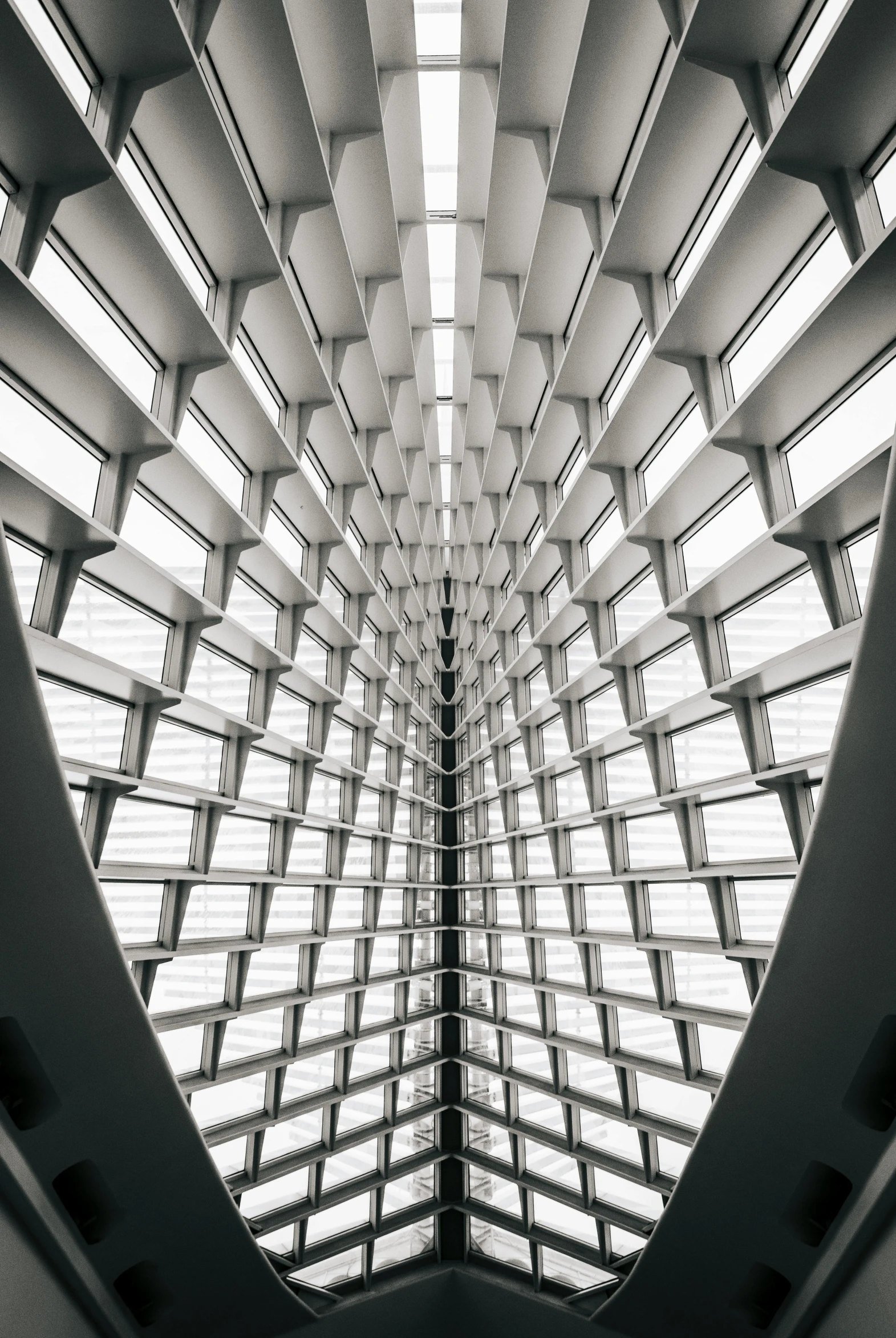 a black and white photo of the inside of a building, by Zha Shibiao, pexels contest winner, spiky, brilliant symmetry, honeycomb structure, museum light