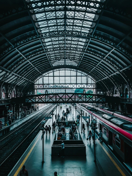 a train station filled with lots of people, pexels contest winner, hyperrealism, 💋 💄 👠 👗, thumbnail, symmetrical. sci - fi, large open windows