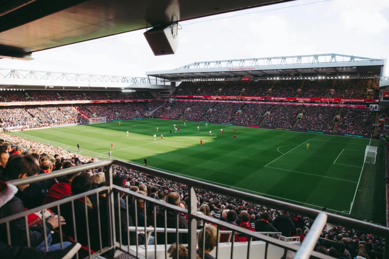 a stadium filled with lots of people watching a soccer game, pexels contest winner, liverpool football club, overlooking, afternoon hangout, 15081959 21121991 01012000 4k