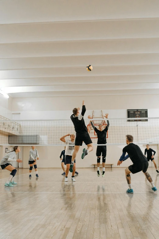 a group of young men playing a game of volleyball, unsplash contest winner, modernism, high ceiling, finland, athletic footage, profile pic