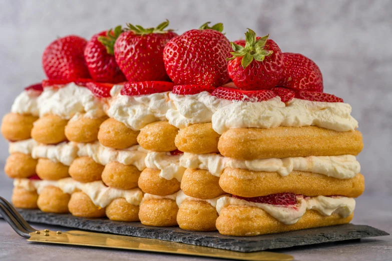 a close up of a cake with strawberries on top, inspired by François Louis Thomas Francia, shutterstock contest winner, baroque, layers of strata, medium long shot, 🎀 🗡 🍓 🧚, piled around