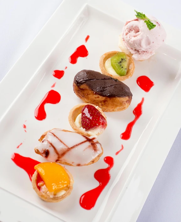 a white plate topped with assorted desserts, inspired by Rudolf von Alt, high quality product image”, ice cream, thumbnail, 1/400