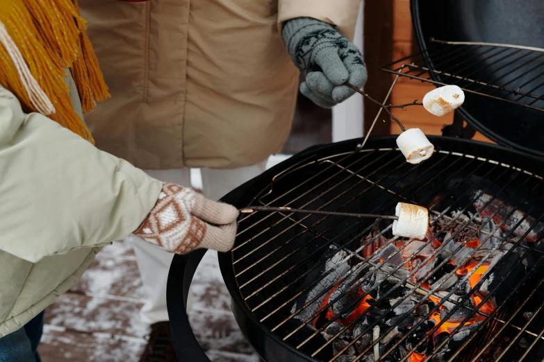 a person roasting marshmallows on a grill, by Emma Andijewska, pexels contest winner, hurufiyya, mittens, 15081959 21121991 01012000 4k, thumbnail, regular sized